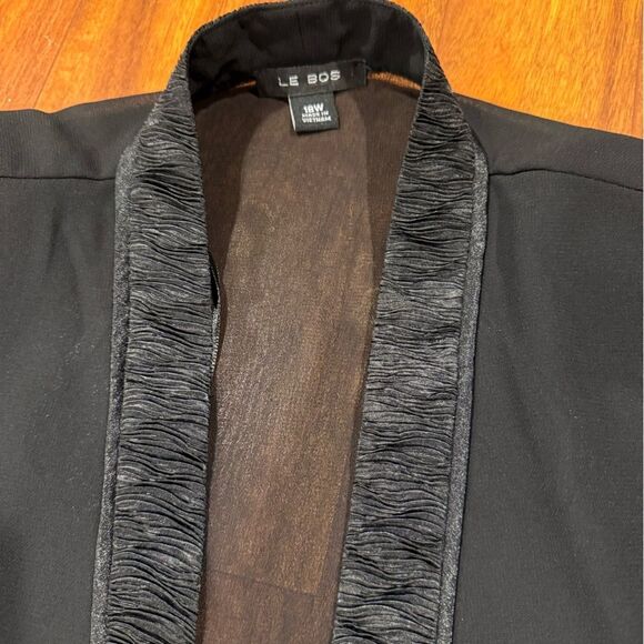 Le Bos Round Neck 3/4 Sleeve Georgette Tonal Trim Evening 3-Piece Pant Set NWT - Picture 6 of 12